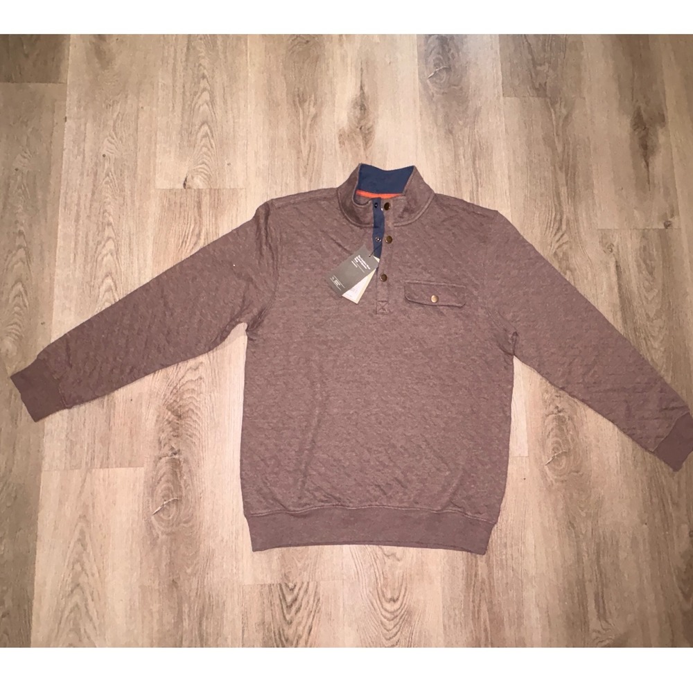 Goodfellow & Co Mens Quilted Quarter Snap Pullover Sweatshirt Brown Small NEW